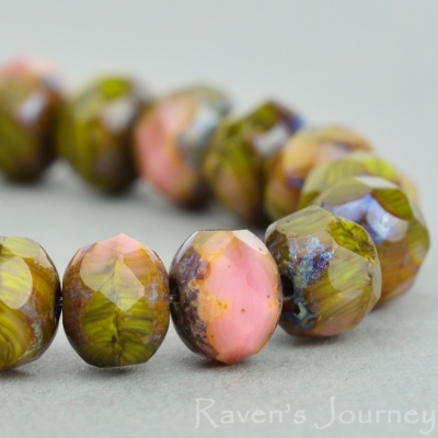 Rondelle (7x5mm) Pink Green Mix Opaque Transparent with Picasso-osx