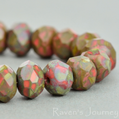 Rondelle (7x5mm) Orange Coral Opaque with Picasso Fullcoat