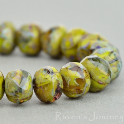 Rondelle (7x5mm) Gaspeite Olivine Brown Mix Opaque Transparent with Picasso-osx