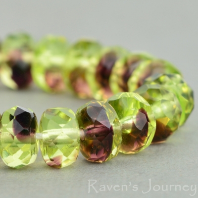 Rondelle (7x5mm) Yellow Uranium (Vaseline) Purple Mix Transparent-osx