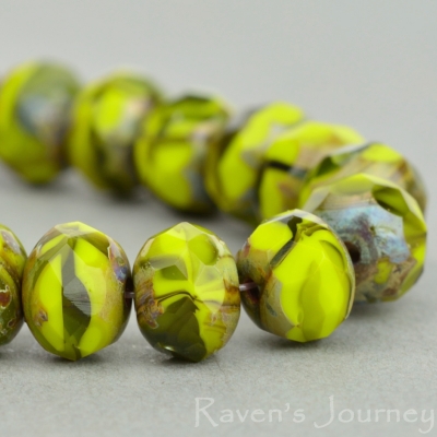 Rondelle (7x5mm) Gaspeite Green Mix Opaque Transparent with Picasso-osx