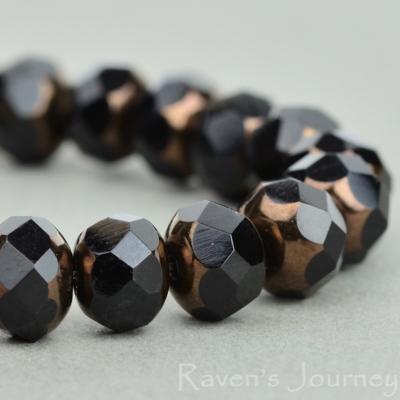 Rondelle (7x5mm) Jet Opaque with Bronze-osx
