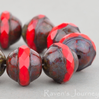 Saturn (10x12mm) Red Opaque with Picasso