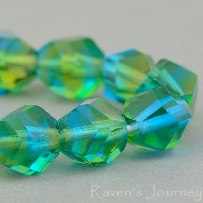 Nugget Cut (8mm) Aqua Transparent and Olivine Transparent Mix-osx