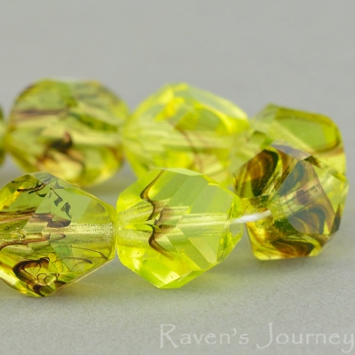 Nugget Cut (10mm) Yellow Vaseline with Purple Stripe Transparent