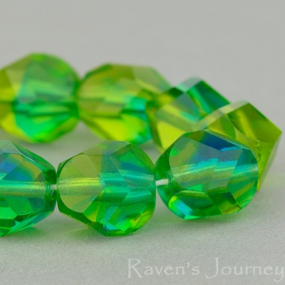 Nugget Cut (10mm) Olivine Transparent and Aqua Transparent Mix 5 Strands of 15 Beads per Unit *Last Unit Remaining*