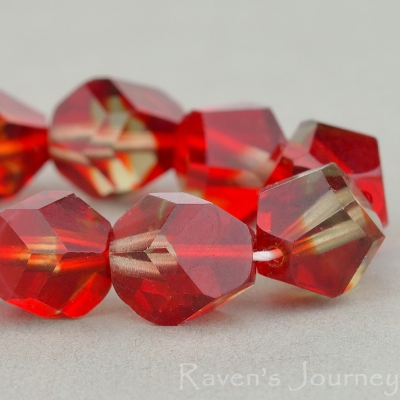 Nugget Cut (10mm) Ruby Red Transparent and Topaz Transparent Mix-osx