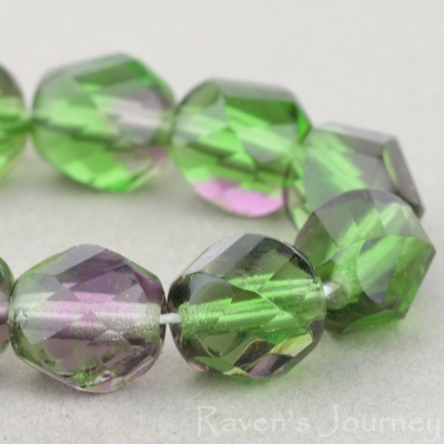 Spiral Faceted Round (8mm) Tourmaline Green Purple Mix Transparent