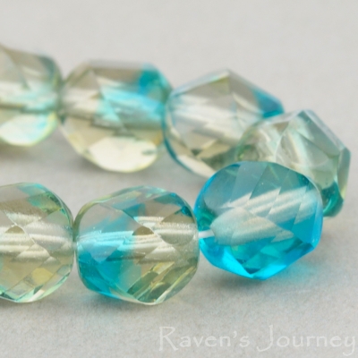 Spiral Faceted Round (8mm) Aqua Smokey Grey Mix Transparent-osx