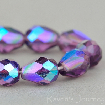 Faceted Drop (9x7mm) Dark Amethyst Purple Transparent with AB