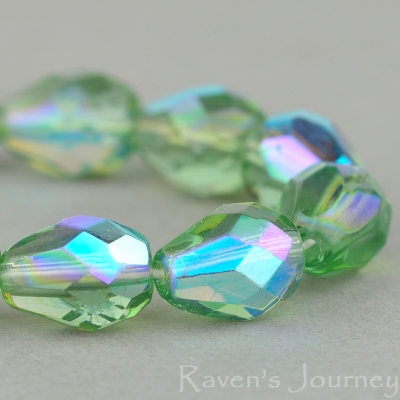 Faceted Drop (9x7mm) Tourmaline Green Transparent with AB