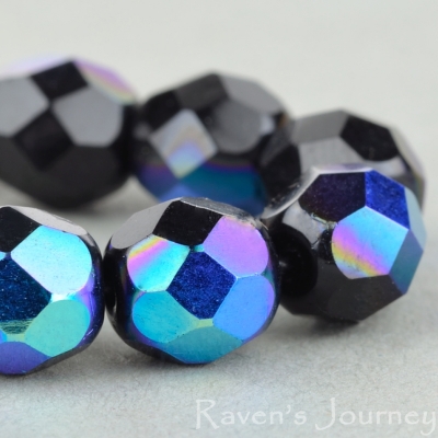 Round Faceted (7mm) Jet Opaque with AB-osx