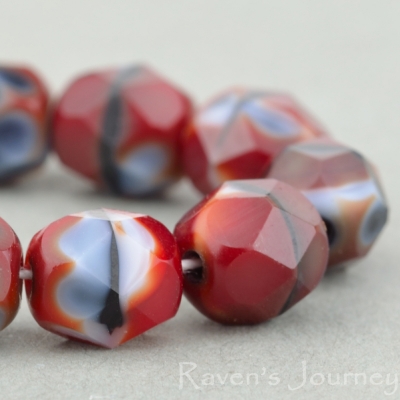 Round Faceted (6mm) Red, Jet, Grey Mix Opaque-osx