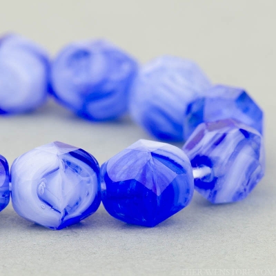 Round Faceted (6mm) Cobalt, White, and Crystal Mix Transparent and Opaque-osx