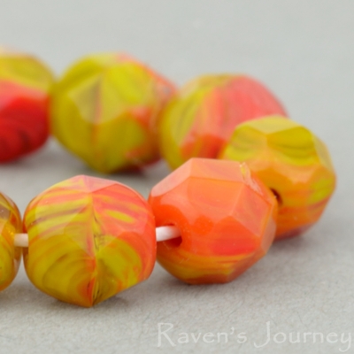Round Faceted (6mm) Orange, Gaspeite, Carnellian Mix Transparent Opaque-osx