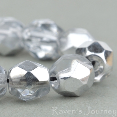 Round Faceted (6mm) Crystal with Silver Half Coat-osx