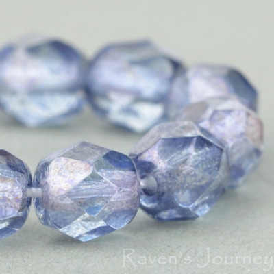 Round Faceted (6mm) Crystal Transparent with Blue Luster