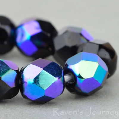 Round Faceted (6mm) Jet Opaque with AB-osx