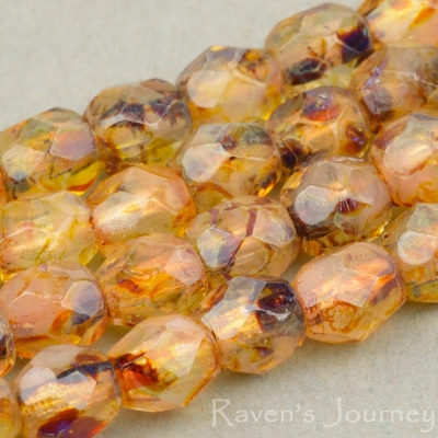 Round Faceted (4mm) Amber Transparent with Picasso 2-osx
