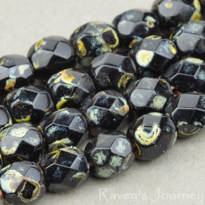 Round Faceted (4mm) Jet Opaque with Picasso-osx