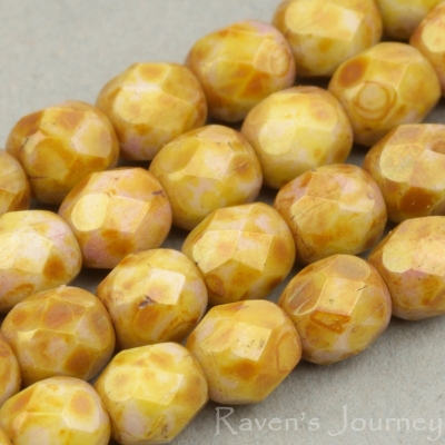 Round Faceted (4mm) Golden Pink Opaque with Picasso