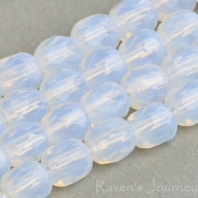 Round Faceted (4mm) White Opaline