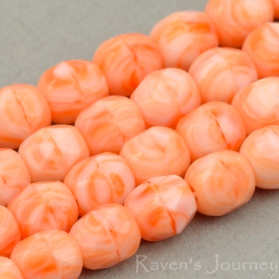 Round Faceted (4mm) Orange White Mix Opaque