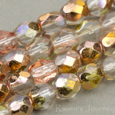 Round Faceted (4mm) Crystal Copper Mix Transparent with Copper Half-Coat-osx