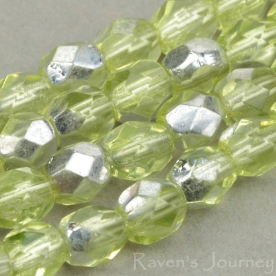 Round Faceted (4mm) Green Uranium Transparent with Silver Half-Coat