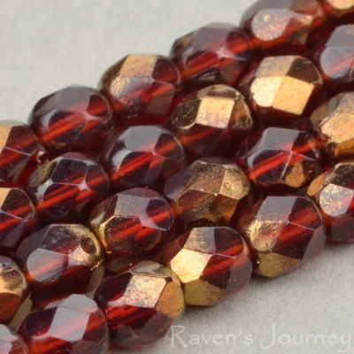 Round Faceted (4mm) Red Garnet Transparent with Bronze Half-Coat