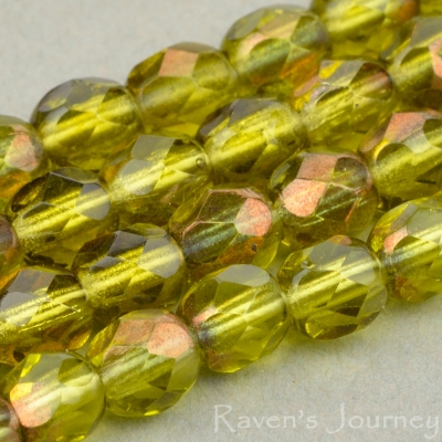 Round Faceted (4mm) Olivine Green Transparent with Bronze Half-Coat-osx