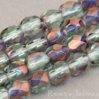 Round Faceted (4mm) Tourmaline Green Transparent with Bronze Half-Coat