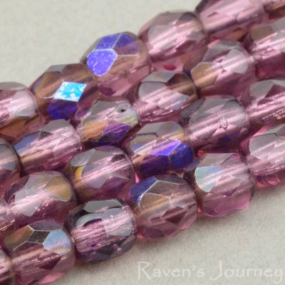 Round Faceted (4mm) Amethyst Transparent with Iris Half-Coat