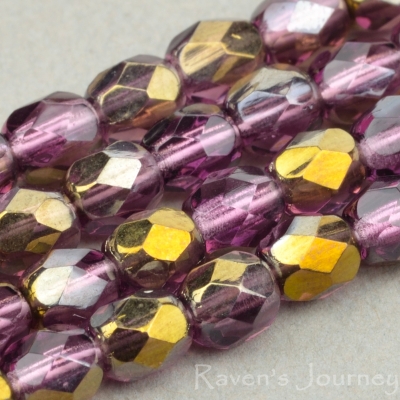 Round Faceted (4mm) Amethyst Transparent with Platinum Half-Coat