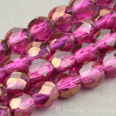 Round Faceted (4mm) Fuchsia Transparent with Bronze Half-Coat-osx