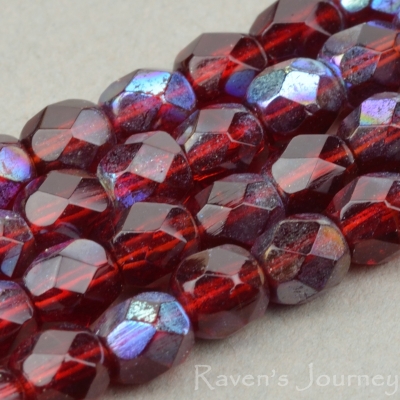 Round Faceted (4mm) Garnet Red Transparent with AB