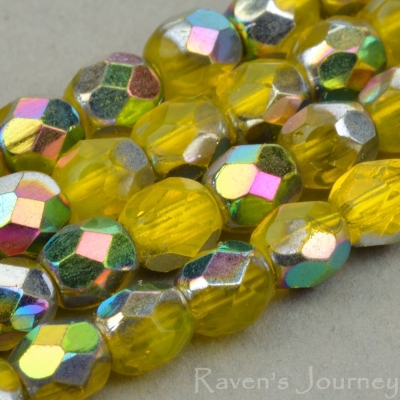 Round Faceted (4mm) Yellow Opaline with Vitrail-osx