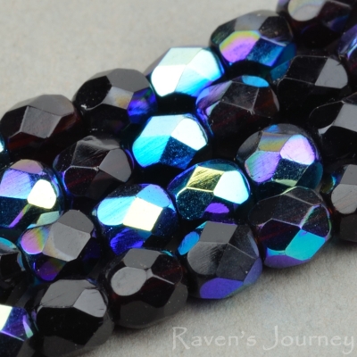 Round Faceted (4mm) Jet Opaque with AB