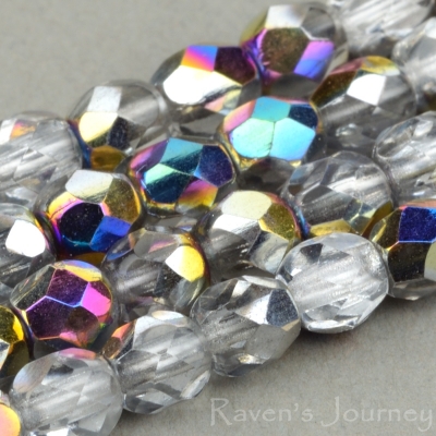 Round Faceted (4mm) Crystal Transparent with Vitrail
