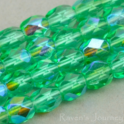Round Faceted (4mm) Emerald Green Transparent with AB