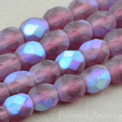 Round Faceted (4mm) Amethyst Transparent Matte with AB