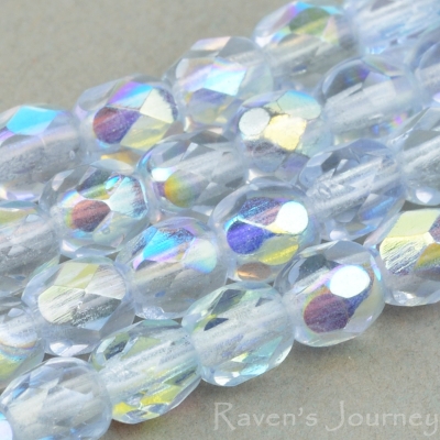Round Faceted (4mm) Sapphire Blue Transparent with AB