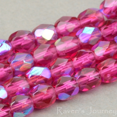 Round Faceted (4mm) Fuchsia Transparent with AB-osx