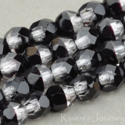 Round Faceted (4mm) Jet Crystal Mix Transparent Opaque-osx