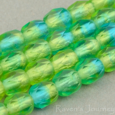 Round Faceted (4mm) Olivine Green Aqua Transparent Matte-osx