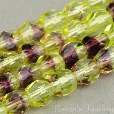Round Faceted (4mm) Yellow Uranium and Amethyst Purple Mix Transparent-osx