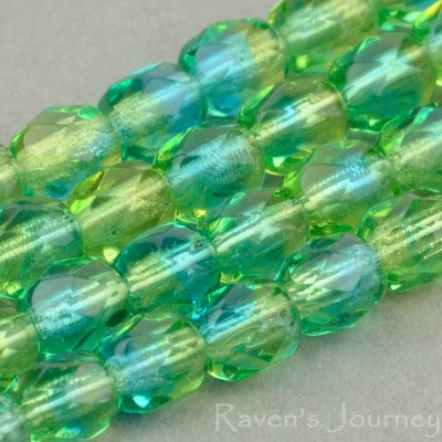 Round Faceted (4mm) Olivine Aqua Mix Transparent-osx