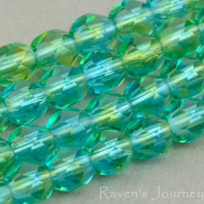 Round Faceted (4mm) Aqua Olivine Green Mix Transparent-osx
