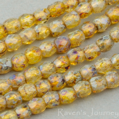 Round Faceted (3mm) Amber Brown Transparent with Picasso 2-osx