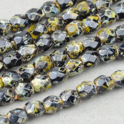 Round Faceted (3mm) Jet Opaque with Picasso